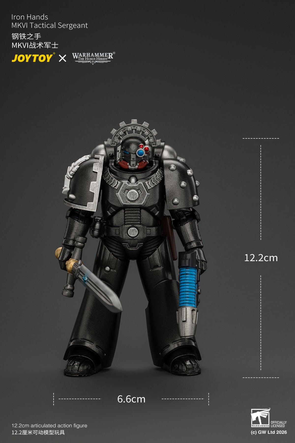 JOYTOY 1/18 Warhammer "The Horus Heresy" Action Figure Iron Hands MkVI Tactical Sergeant with Bolter, Plasma Pistol & Power sword