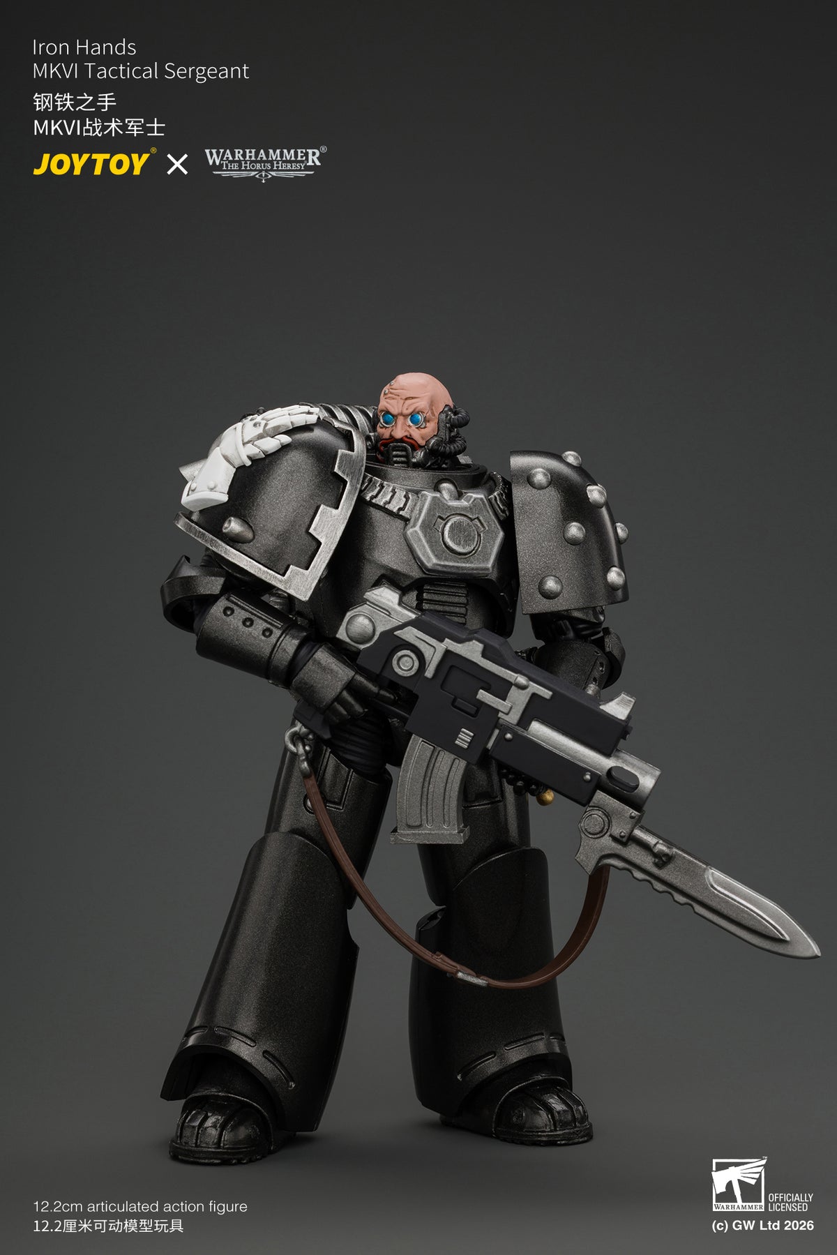 JOYTOY 1/18 Warhammer "The Horus Heresy" Action Figure Iron Hands MkVI Tactical Sergeant with Bolter, Plasma Pistol & Power sword