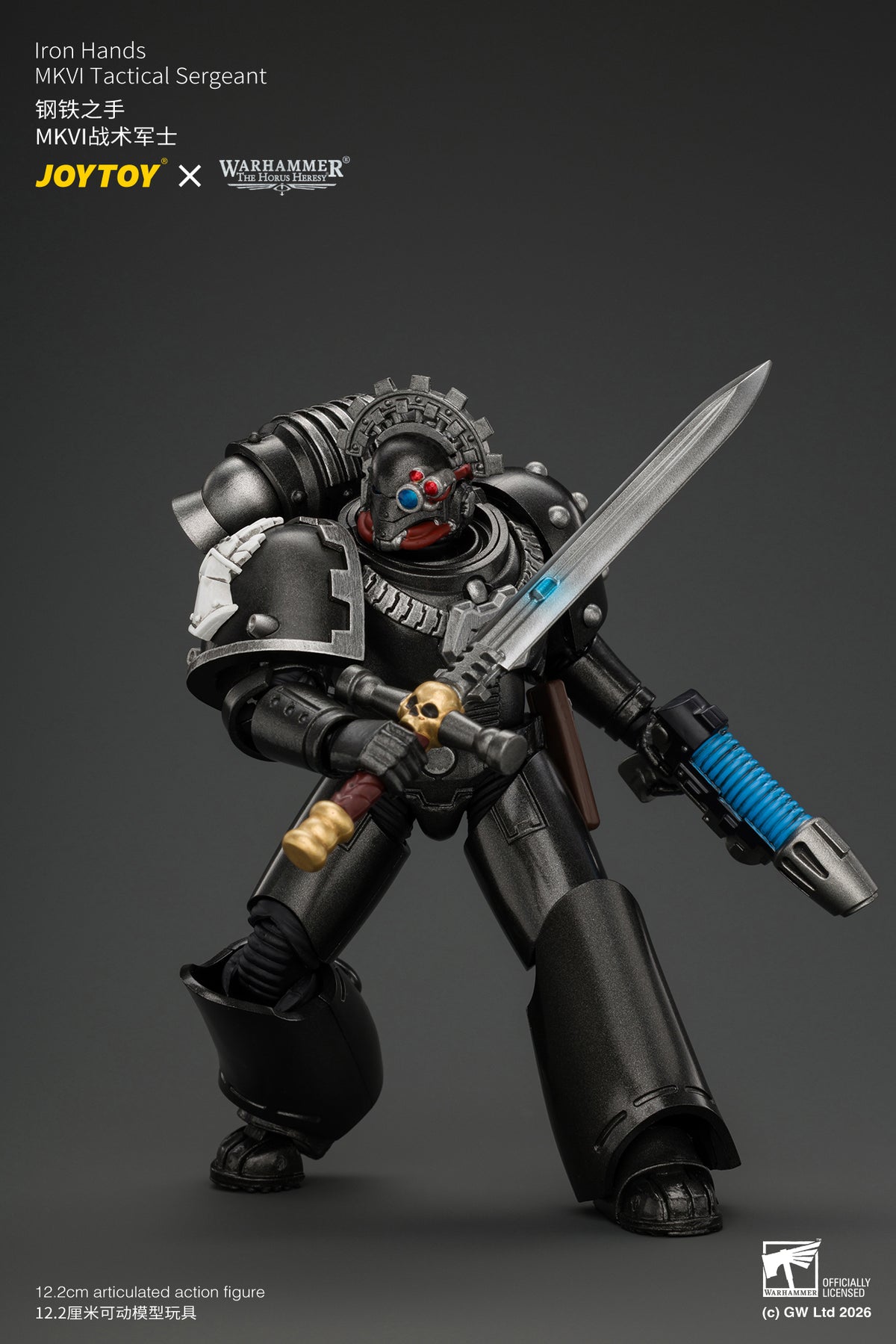 JOYTOY 1/18 Warhammer "The Horus Heresy" Action Figure Iron Hands MkVI Tactical Sergeant with Bolter, Plasma Pistol & Power sword