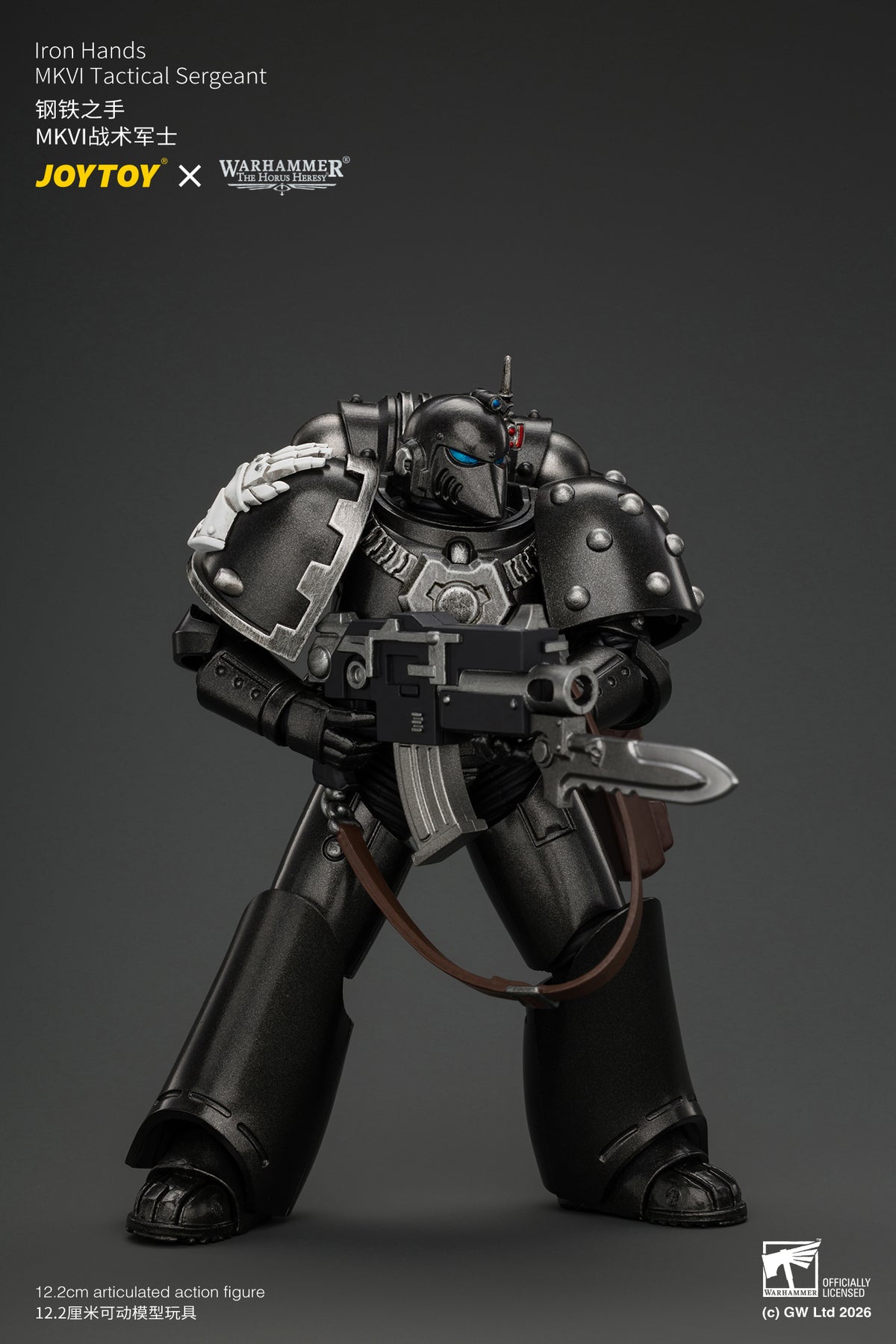 JOYTOY 1/18 Warhammer "The Horus Heresy" Action Figure Iron Hands MkVI Tactical Sergeant with Bolter, Plasma Pistol & Power sword