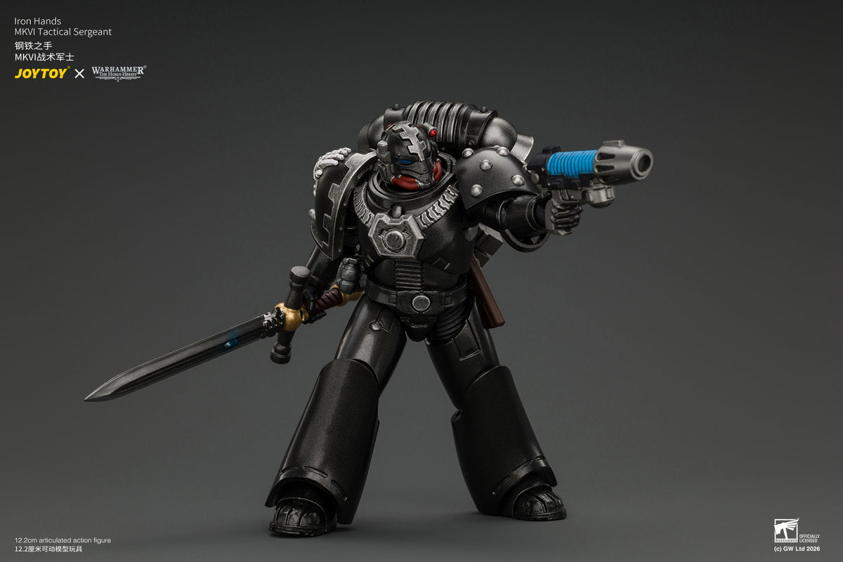 JOYTOY 1/18 Warhammer "The Horus Heresy" Action Figure Iron Hands MkVI Tactical Sergeant with Bolter, Plasma Pistol & Power sword