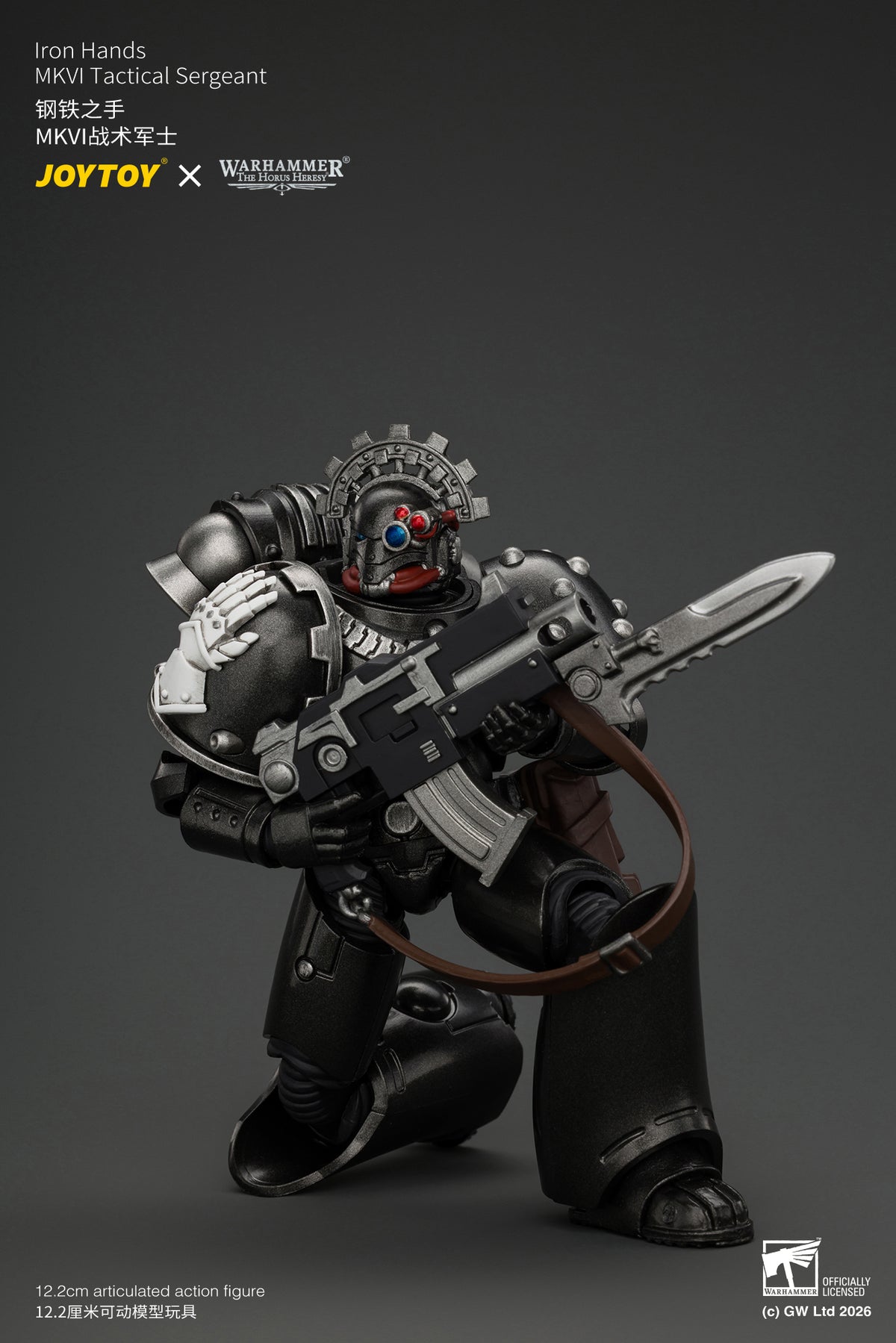 JOYTOY 1/18 Warhammer "The Horus Heresy" Action Figure Iron Hands MkVI Tactical Sergeant with Bolter, Plasma Pistol & Power sword
