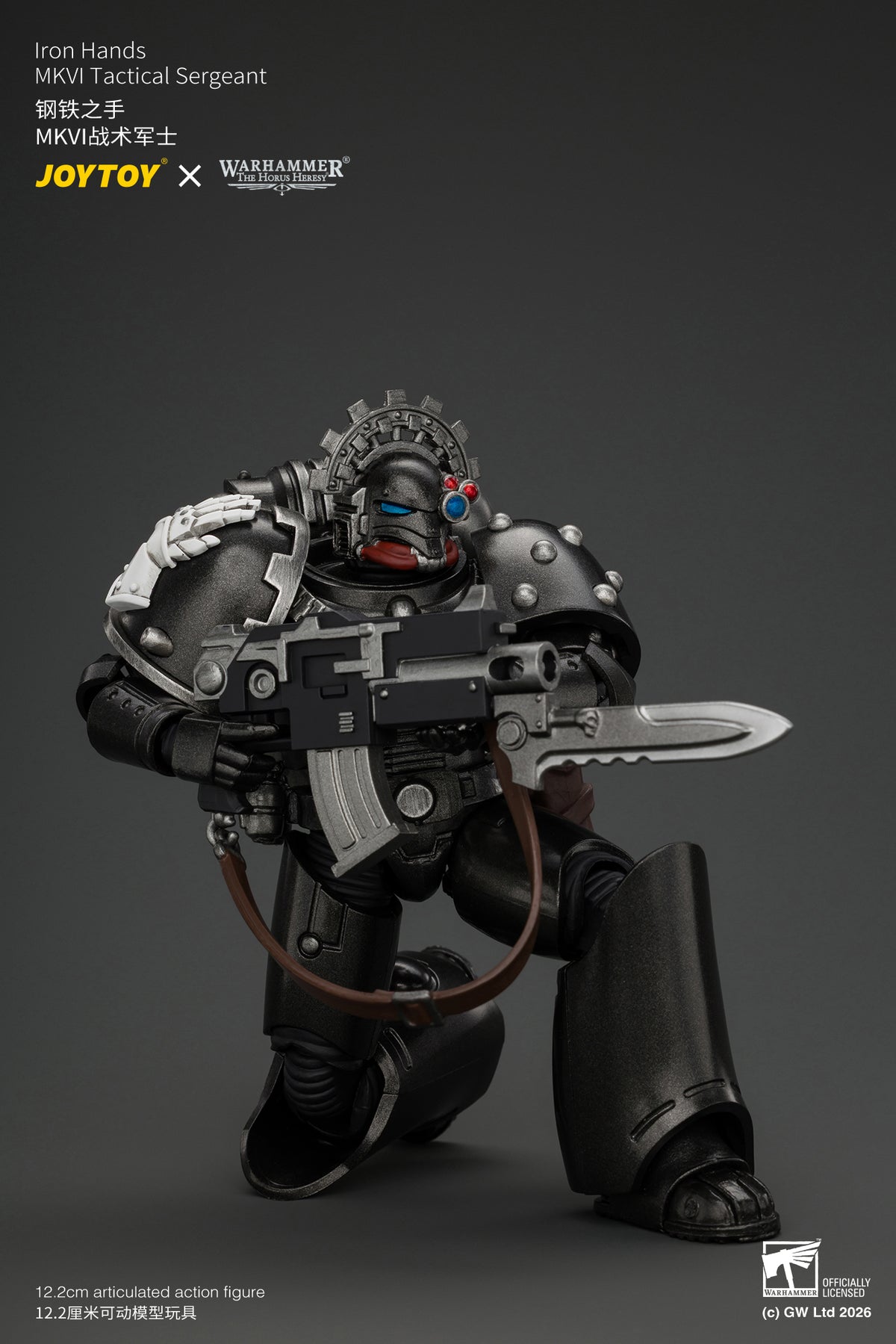 JOYTOY 1/18 Warhammer "The Horus Heresy" Action Figure Iron Hands MkVI Tactical Sergeant with Bolter, Plasma Pistol & Power sword